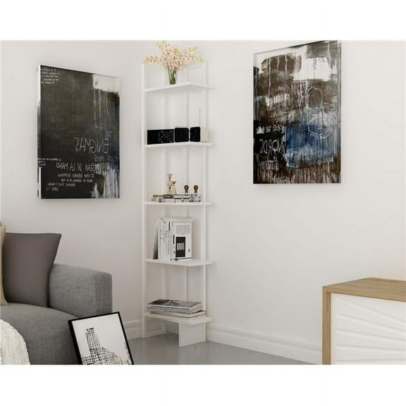 Alice 71" 5 Shelf Corner Bookcase, White