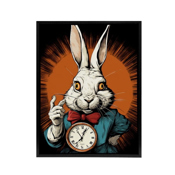 Alice Adventures In Wonderland White Rabbit Black Framed Canvas Art Print 24X32"