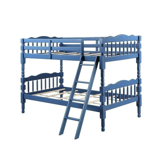 Alice Classic Twin Bunk Bed with Ladder Guard Rail Carved Legs Blue