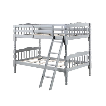 Alice Classic Twin Bunk Bed with Ladder Guard Rail Carved Legs Gray - Saltoro Sherpi