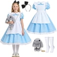 thumbnail image 1 of Blue Maid Costume for Girls with Apron Rabbit Bag,  Wonderland Fancy Dress World Book Day, 1 of 7