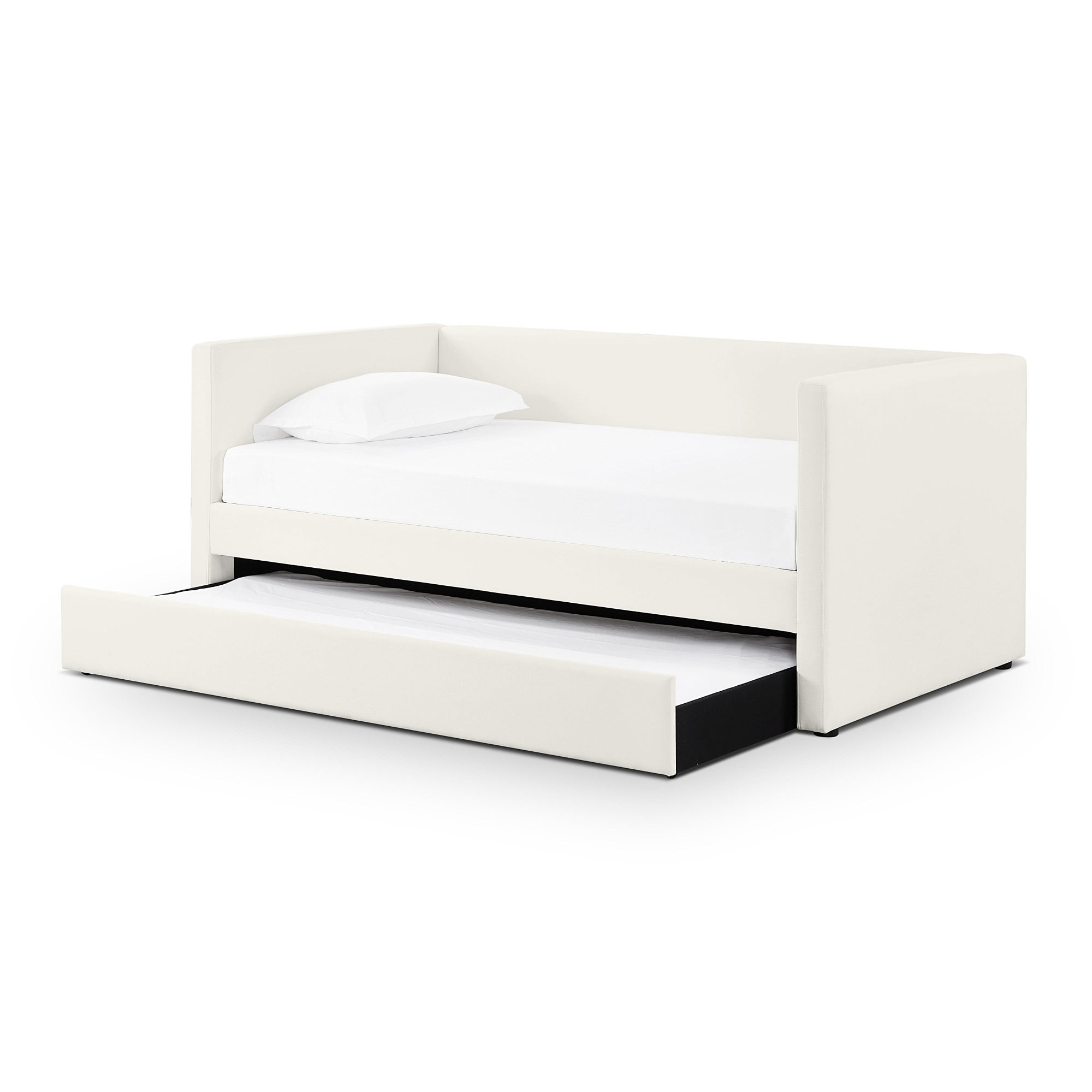Cream Linen Upholstered Twin Daybed with Drawer