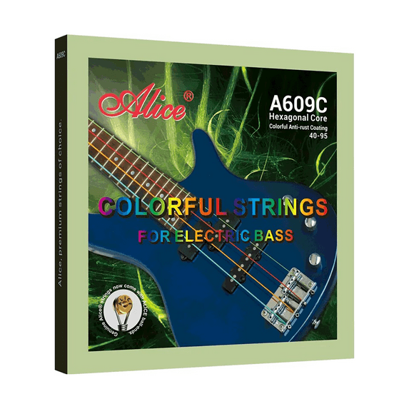Alice Electric Bass String 4 Colorful Strings Set A609C-L, Coated Copper Alloy Winding Light 40-95