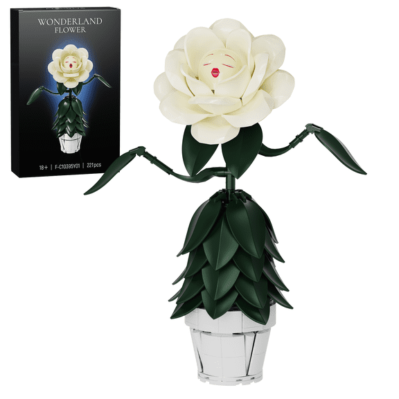 Wonderland Flower Building Block Sets, Ivory White Rose Flower Compatible with LegoHome Decor Flowers for Adults, Girls - Gifts for Valentine, Birthday and Festivals