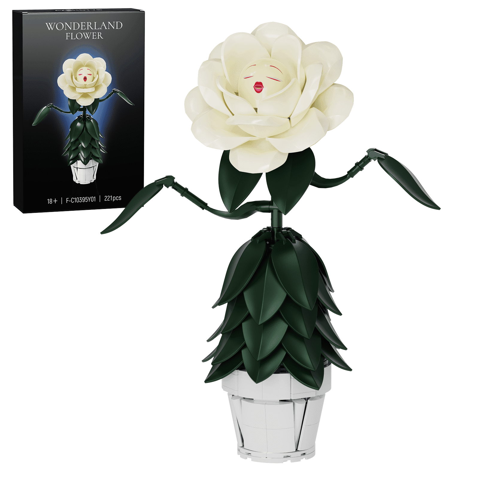 Wonderland Flower Building Block Sets, Ivory White Rose Flower