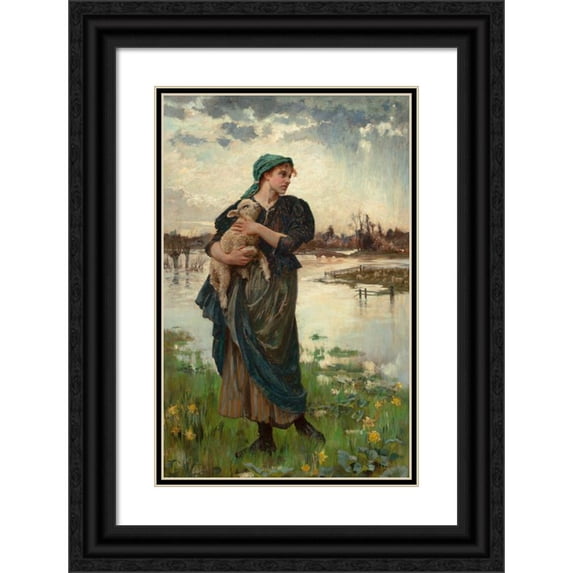 Alice Havers 11x14 Black Ornate Wood Framed Double Matted Museum Art Print Titled: The Faithful Shepherdess (circa 1886)