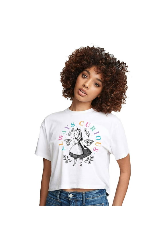 - Alice Always Curious - Juniors Cropped Cotton Blend T-Shirt