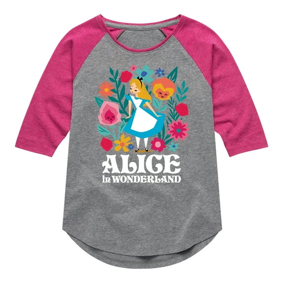 Alice In Wonderland - Alice In Wonderland Flower Art - Toddler And Youth Girls Raglan Graphic T-Shirt