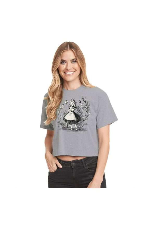 - Alice Sketch - Juniors Cropped Cotton Blend T-Shirt