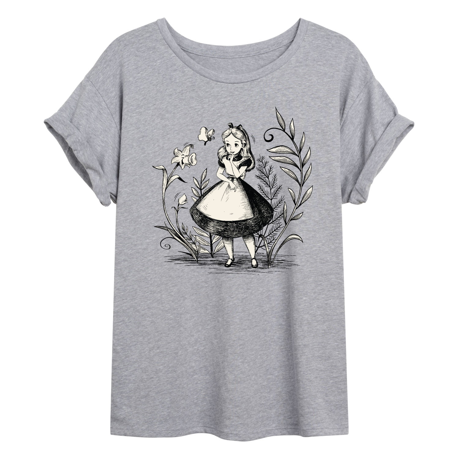Alice - Wonderland Sketch - Flowy Ideal In T-Shirt Alice Juniors Muscle