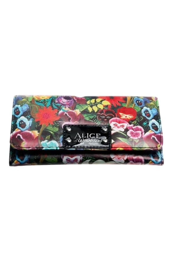 Alice In Wonderland All Over Print Flowers Clutch Snap Close Wallet
