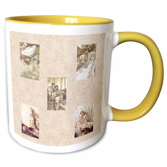 3drose, Alice in Wonderland Art- Children- Stories, 15oz Two-tone Yellow Mug