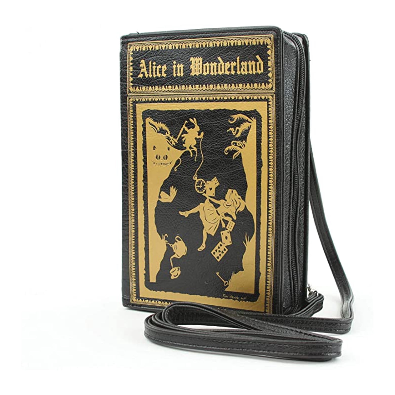 Alice In Wonderland Book Black Clutch Crossbody Bag Purse