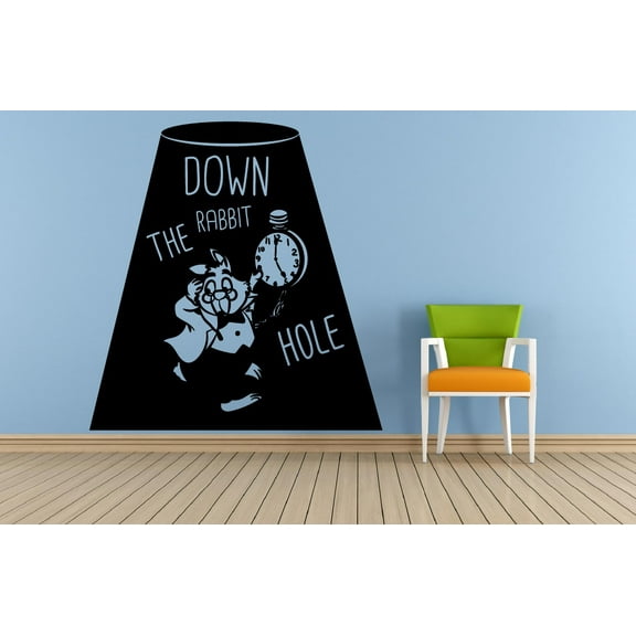 Alice In Wonderland - Cute Down The Rabbit Hole Wall Art Sticker Décor Vinyl Decal Home Decoration For Boys/Girls Children Room Alice In Wonderland Font Home Bedroom Design Sticker Size (27x30 inch)