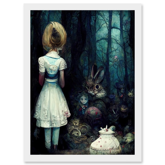 Alice In Wonderland Fantasy Forest Friends Artwork Framed Wall Art Print A4
