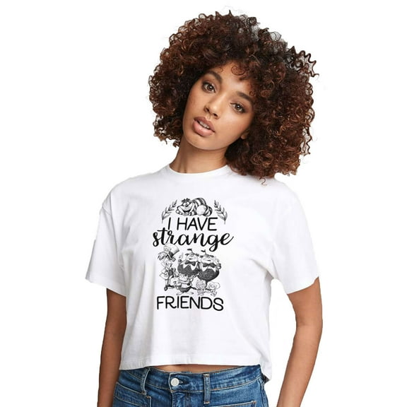 Alice In Wonderland - I Have Strange Friends - Juniors Cropped Cotton Blend T-Shirt