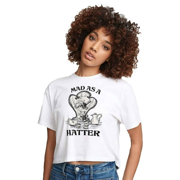 Alice In Wonderland - Mad as a Hatter - Juniors Cropped Cotton Blend T-Shirt