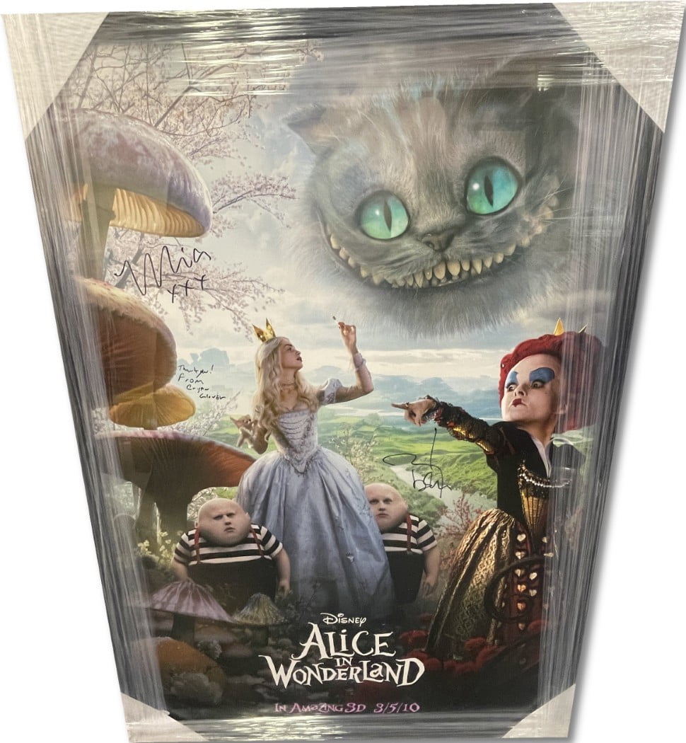 Alice In Wonderland Signed Cast Poster Johnny Depp Mia Wasikowska +1 ...