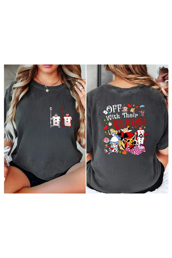 Alice In Wonderland Villain Off With Their Heads T-Shirt, Queen Of Hearts Villain, Card Soldiers, Disneyland Family Tees,Pepper color,size 2XL