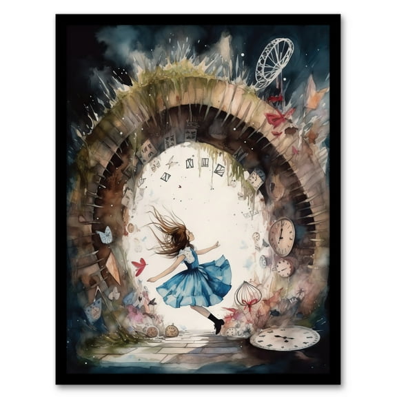 Alice In Wonderland Watercolour Rabbit Hole Whimsical Magical Adventure Painting Art Print Framed Poster Wall Decor 12x16 inch