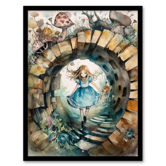 Alice In Wonderland Watercolour Through The Looking Glass Whimsical Magical Adventure Painting Art Print Framed Poster Wall Decor 12x16 inch