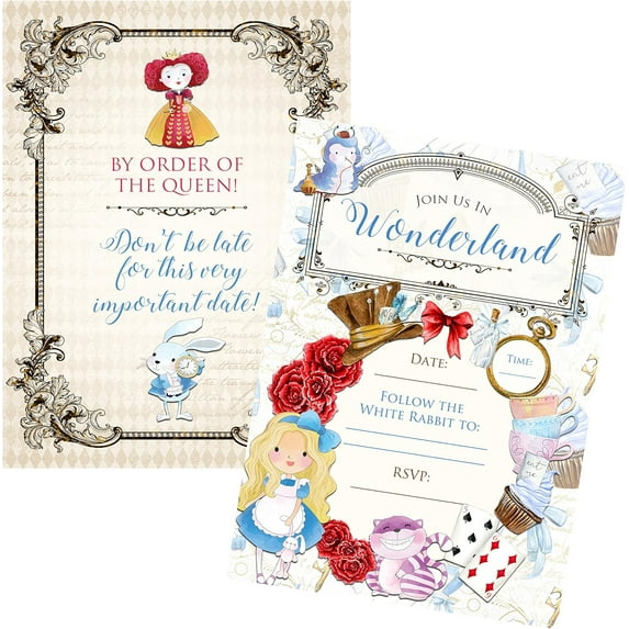 Alice , Join Us In Wonderland Invitation with Envelopes Tea Parties (24pc Set)