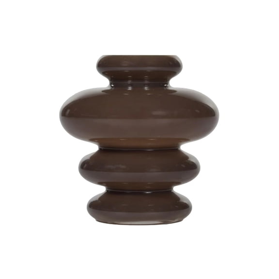 Alice Lane Ribbed Glass Vase – Small, Cocoa – Modern Sculptural Decorative Vase for Flowers, Textured Curved Accent for Shelf, Table & Home Decor