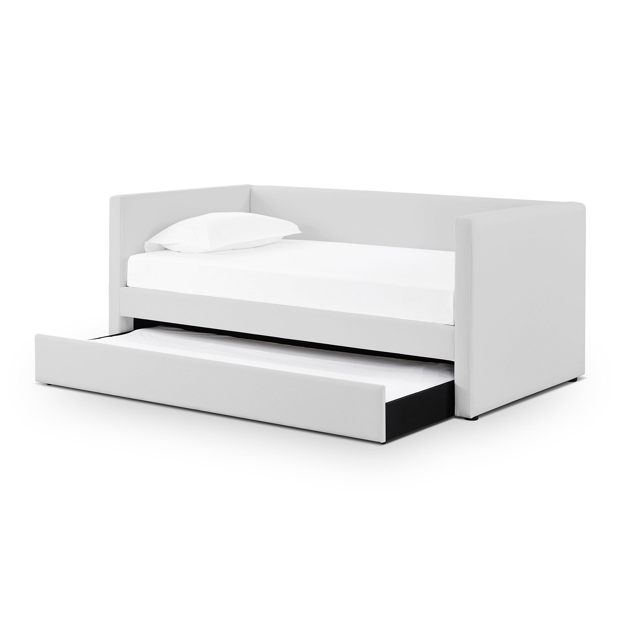 Gray Linen Twin Upholstered Bed with Trundle Drawer