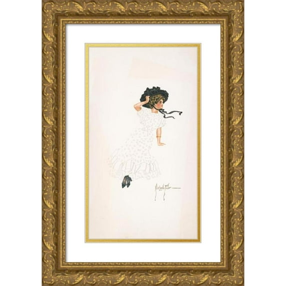 Alice Luella Fidler 12x18 Gold Ornate Wood Frame and Double Matted Museum Art Print Titled - Woman Seated Holding onto Hat and Crossing Ankles (1908)