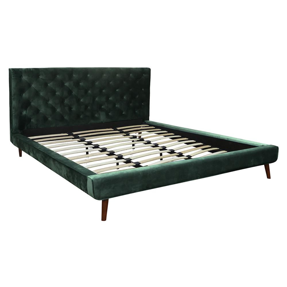 Alice Mid Century Modern Green Velvet Upholstered Queen Platform Bed ...