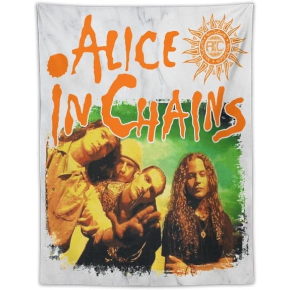 Alice Rock in Band Chains Tapestry Classic Singer Poster, Polyester Graphic Wall Hanging, FunnyTapestries for Living Room Bedroom Decor, Custom Music Party Banner