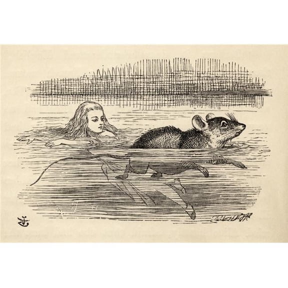 Alice Swimming with A Mouse In The Pool of Tears Illustration by John Tenniel From The Book Alicess Adventures In Wonderland by Lewis Carroll Published 1891 Poster Print - 17 x 12
