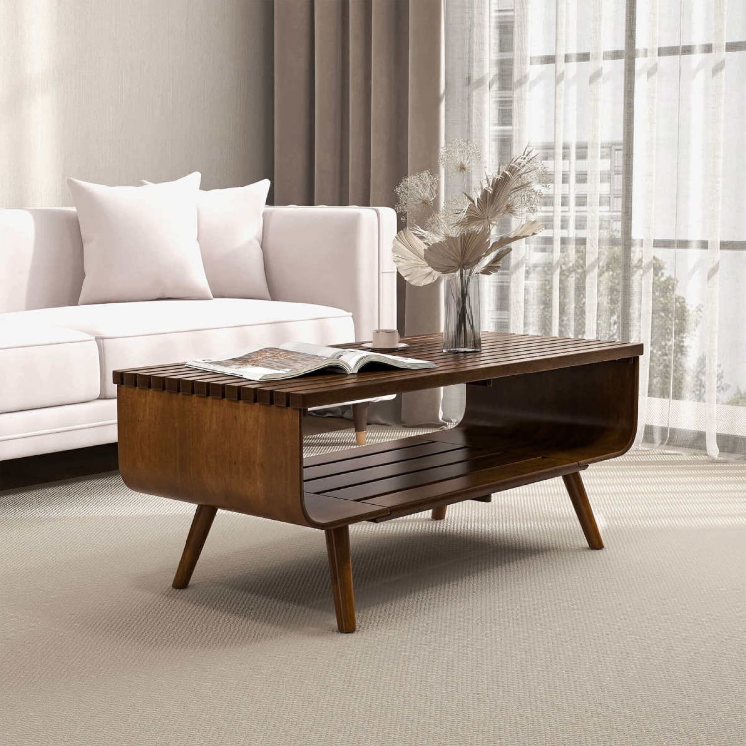 Alice Walnut Coffee Table Solid Wood Living Room Accent
