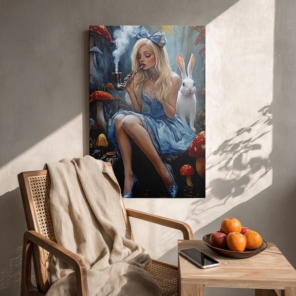 Alice & White Rabbit Fantasy Canvas Wall Decor Ready to Hang Bedroom Living Room