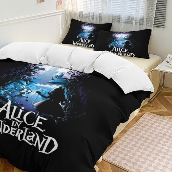 Alice in Wonden-Lan 3 Piece Comforter Bedding 1 Set Super Soft Quilt Cover with 2 Pillowcases Funny Merch Movie Fans Gifts for Girls Boys Kids Adults 79"×90"