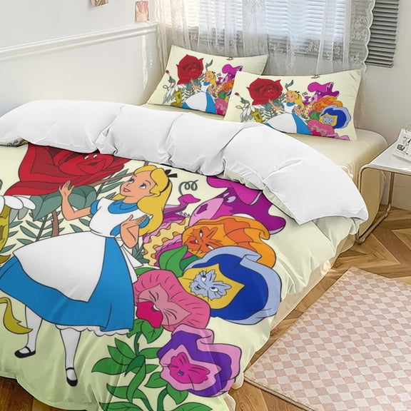 Alice in Wonden-Lan 3 Piece Comforter Bedding 1 Set Super Soft Quilt Cover with 2 Pillowcases Funny Merch Movie Fans Gifts for Girls Boys Kids Adults 86"×70"