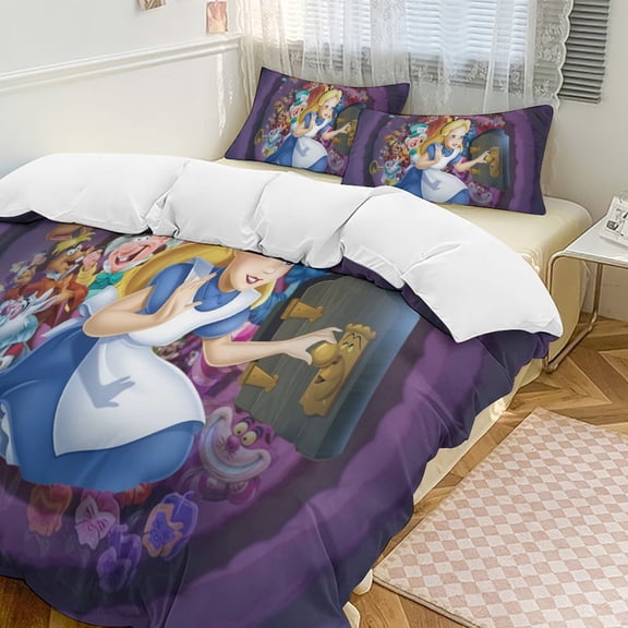 Alice in Wonden-Lan 3 Piece Comforter Bedding 1 Set Super Soft Quilt Cover with 2 Pillowcases Funny Merch Movie Fans Gifts for Girls Boys Kids Adults 86"×70"
