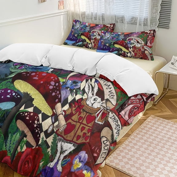 Alice in Wonden-Lan 3 Piece Comforter Bedding 1 Set Super Soft Quilt Cover with 2 Pillowcases Funny Merch Movie Fans Gifts for Girls Boys Kids Adults 90"×90"