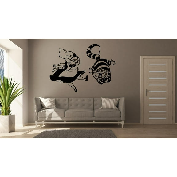 Alice In Wonderland - Alice And Cheshire Cat Playing And Laughing Cute Nice Room Wall Sticker Vinyl Decal Home Decor For Boys/Girls Children Room Home Bedroom Decoration Sticker Size (35x40 inch)