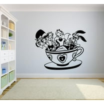 Alice In Wonderland Alice In A Tea Cup With Mad Hatter Sillhouette Cute Alice In Wonderland Wall Sticker Vinyl Decal Home Decor For Boys/Girls Room Home Bedroom Decoration Sticker Size (18x20 inch)