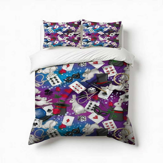 Alice Wonderland Cards Bedding Set 3 Pcs Soft Microfiber Quilt Cover For Bedroom Decor, Comforter Cover With 2 Pillowcase