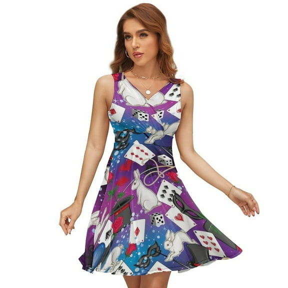 Alice Wonderland Cards Dress Summer Street Style Dresses Female Sleeveless Printed Sundress