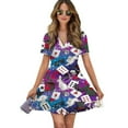 thumbnail image 1 of Alice Wonderland Cards Women Dress V-Neck Short Sleeve Flowy Swing Party Midi Dress, 1 of 4