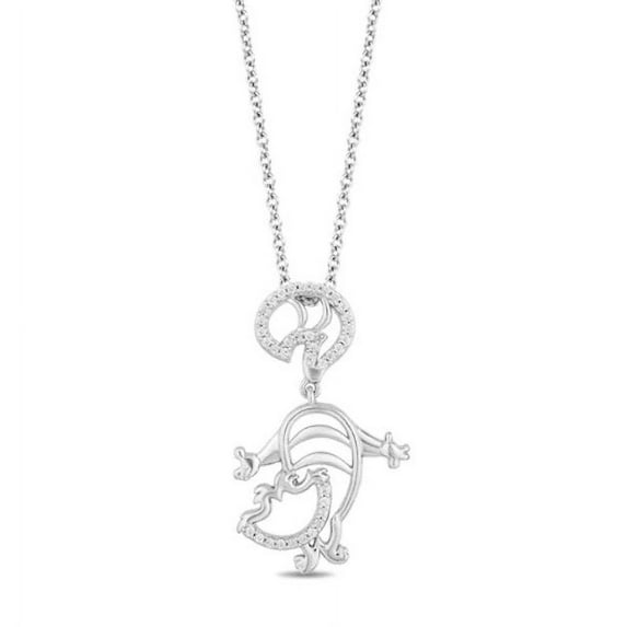 Alice in Wonderland 'Cheshire Cat' Pendant necklace, White Diamond Cute Cartoon Cat Necklace 925 Sterling Silver 14K White Gold Vermeil Dangling Charm pendant Necklace, Animal Lover Necklace