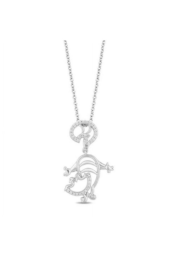 Alice in Wonderland 'Cheshire Cat' Pendant necklace, White Diamond Cute Cartoon Cat Necklace 925 Sterling Silver 14K White Gold Vermeil Dangling Charm pendant Necklace, Animal Lover Necklace