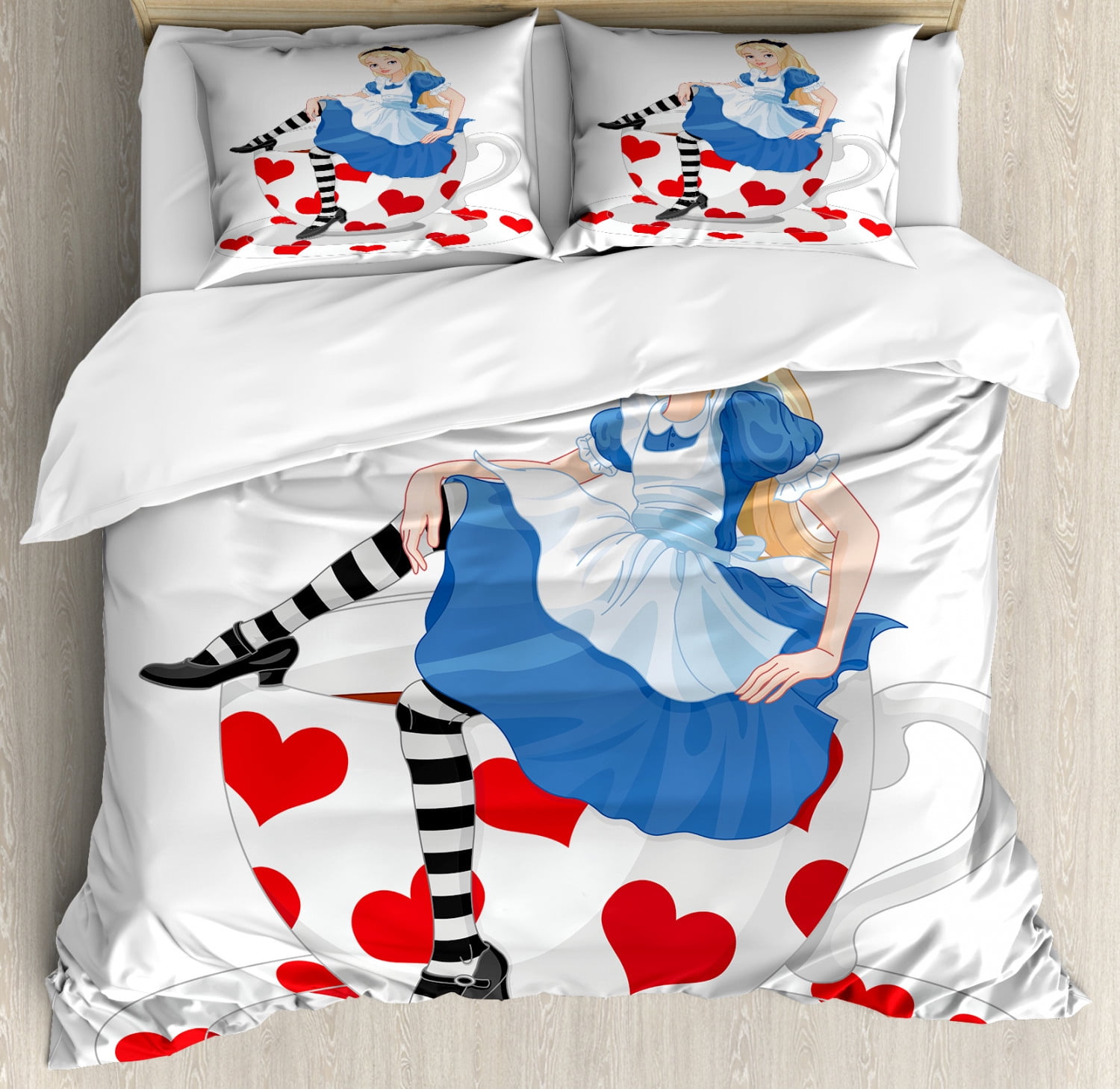 Alice in Wonderland Duvet Cover Set Queen Size, Alice Sitting on a Tea ...