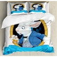 thumbnail image 1 of Alice in Wonderland Duvet Cover Set, Rabbit Pocket Watch Design Alice Fantasy World, Decorative 3 Piece Bedding Set with 2 Pillow Shams, Calking Size, Blue White Earth Yellow, by Ambesonne, 1 of 3