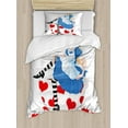 thumbnail image 1 of Alice in Wonderland Duvet Cover Set Twin Size, Alice Sitting on a Tea Cup with Heart Shape Character Fantasy Tale, Decorative 2 Piece Bedding Set with 1 Pillow Sham, Multicolor, by Ambesonne, 1 of 3