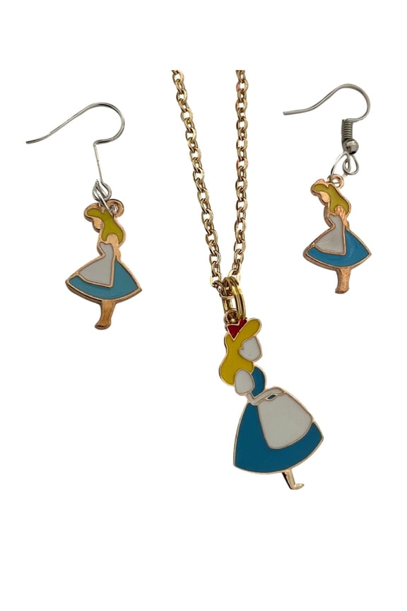Alice Character Necklace and Matching Earring Jewelry Set