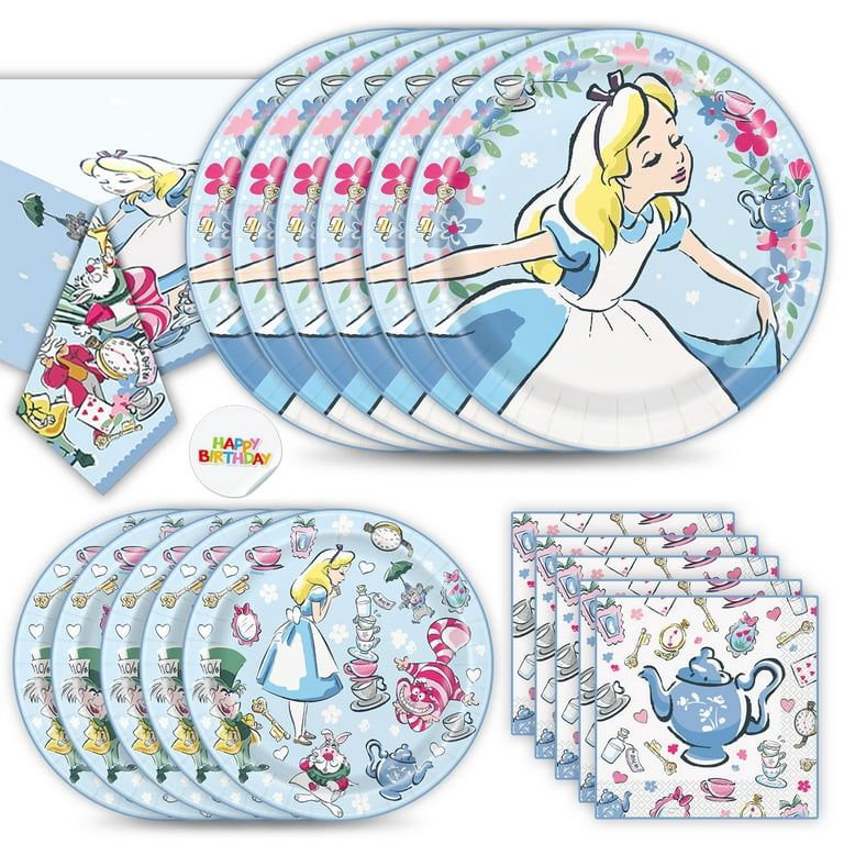  Alice In Wonderland Birthday Party Supplies Pack For 16 With  Plates, Napkins, Tablecover, Cutouts and Pin, By Another Dream : Home &  Kitchen